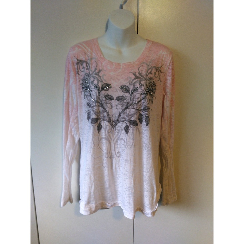 Women's Rhinestone Embellished Graphic Top Size M Y2K Fairy Grunge Biker Western